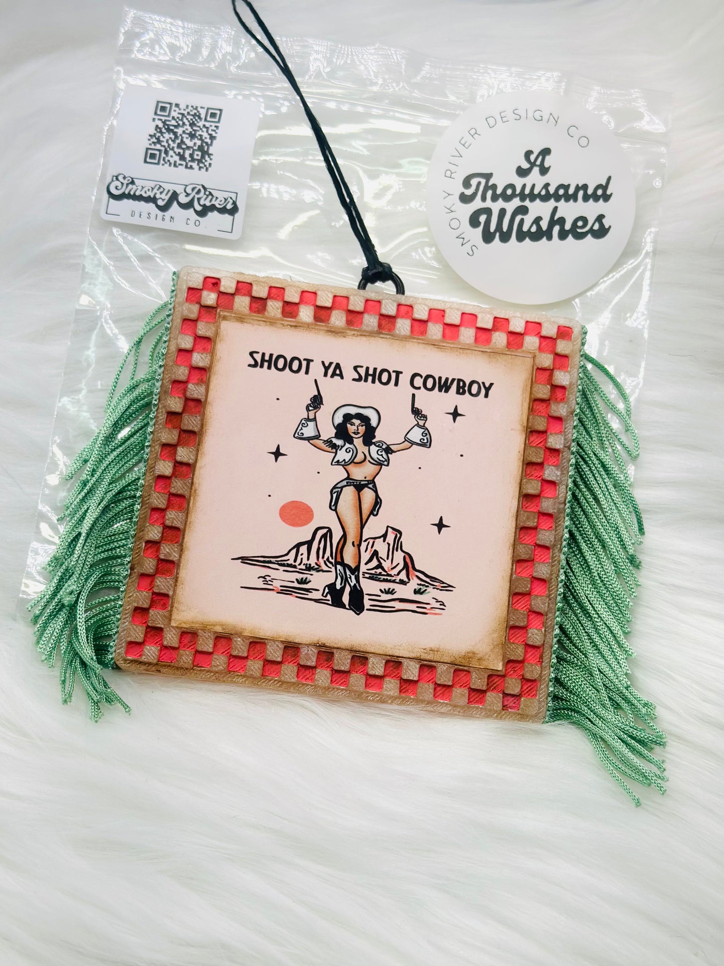 Distressed Vintage Cowgirl Checkered Square Freshie