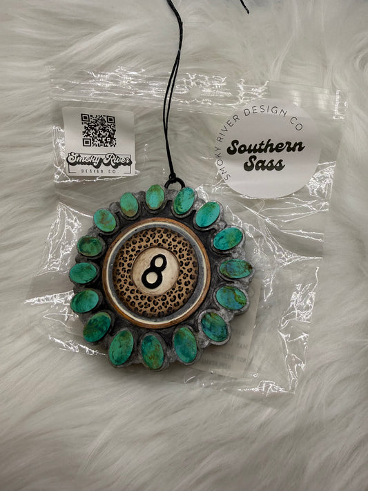 Leopard 8 Ball W/Turquoise Stones Freshie