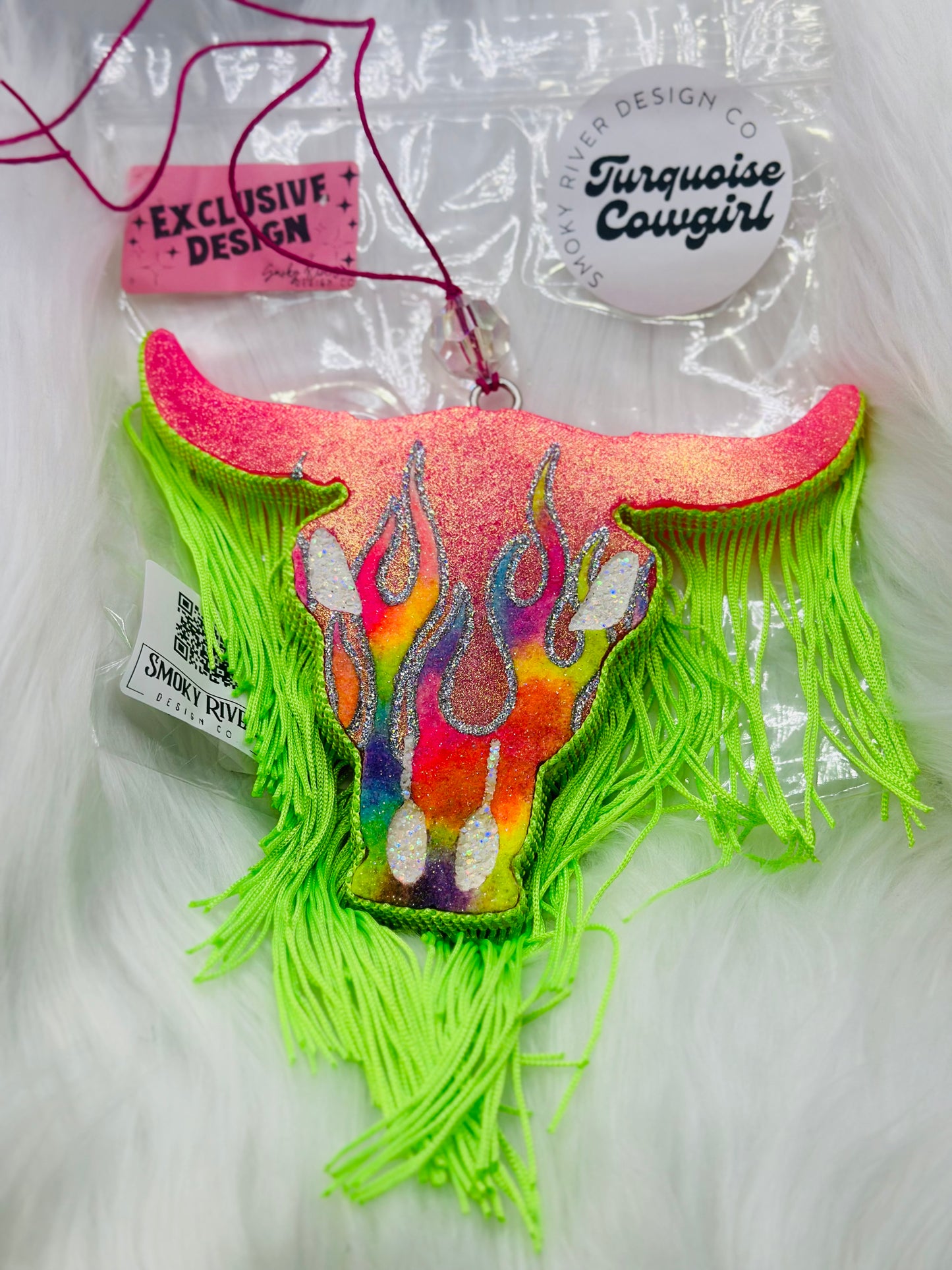 Pink Flame Bull Skull Freshie