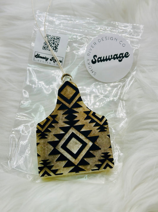 Distressed Aztec Cow Tag Freshie