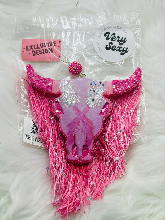 Pink Pew Pew Bull Skull Freshie
